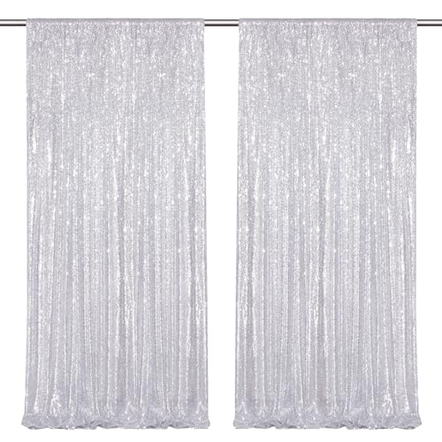 Image of Silver Sequin Backdrop Curtains-2 Panels 4FTx8FT Silver Backdrop for Valentines Day, Glitter Party Decorations Background Drapes for Wedding Birthday Anniversary Graduation Photo Booth Decor