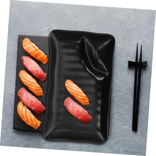 Plato para Sushi de Melamina Negro con Compartimento para Salsa miniatura 4
