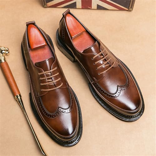 Men's Platform Chunky Heel Brogue Oxfords Classic Lace Up Business Dress Oxfords for Work Office Wedding2