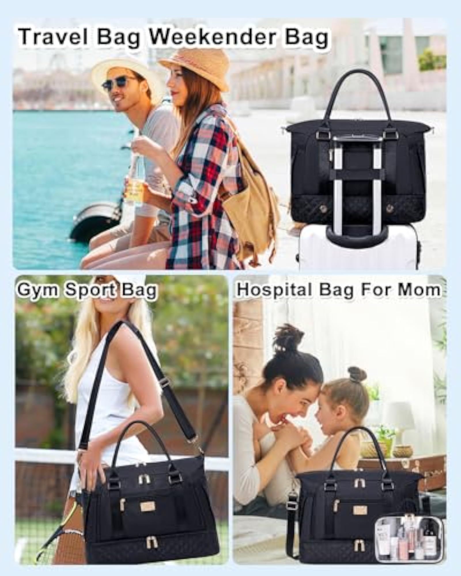 Women's Large Travel Duffel Bag with Shoe Compartment