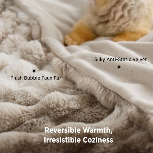 Image of Bedsure Fluffy Bubble Faux Fur Twin Blanket, 60 inchx80 inch, Tie-dye Taupe