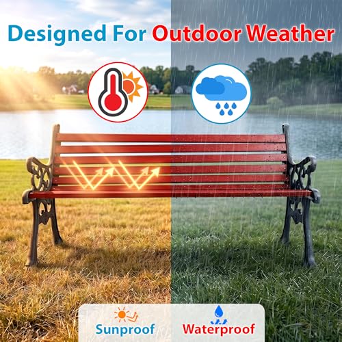 Image of BRISHI 3 Seater cast Iron Garden Bench for Indoor & Outdoor Park /Patio /Living Room /Terrace /Balcony (White) (Black + Red)