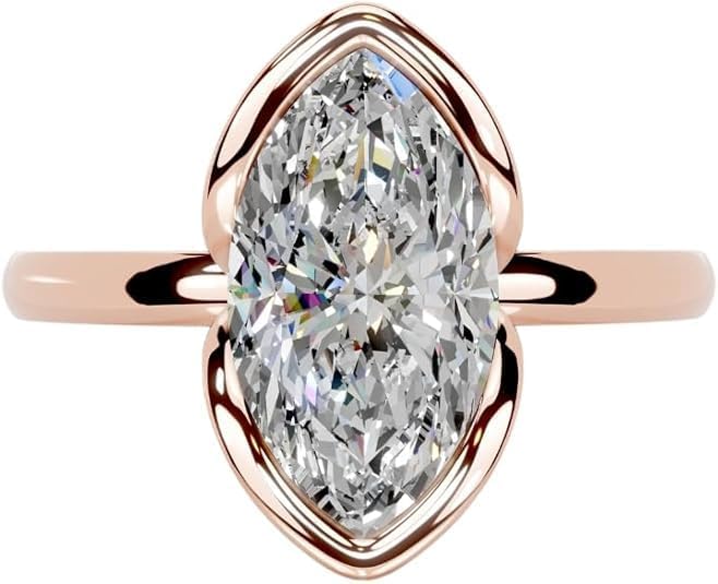 1-5 CT Marquise Moissanite Engagement Ring Colorless VVS1 10K 14K 18K Solid Gold, 925 Sterling Silver Half Bezel Set Engagement Ring Valentine Gift For Women