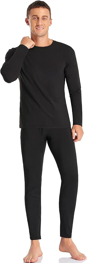 SIMIYA Men's Thermal Underwear Set Warm Underwear with Inner Fleece Ultralight Top and Bottom with Fly Long Sleeve Functional Underwear Crew Neck Ski Underwear for Winter