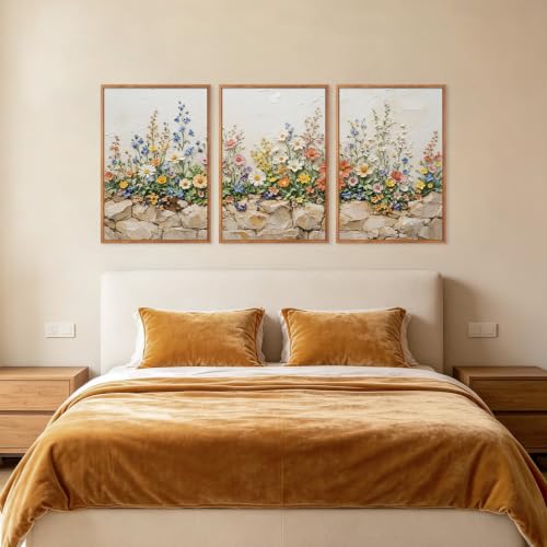 Image of CHDITB 3D Textured Bright Wildflower Wall Art,Natural Spring Flower Decor