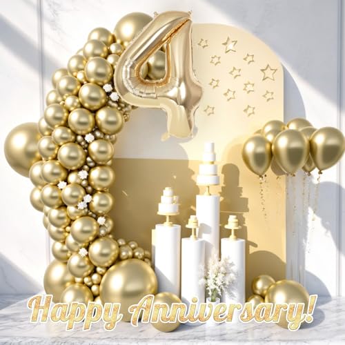 Image of Champagne Gold Large Number 4 Balloon, 40 Inch Light Gold Foil Helium Number Balloons, Giant Mylar Number 4 Balloons for 4 Years Old Birthday Party Anniversary Decorations