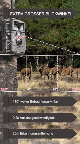 GardePro E6P Max Wildkamera WLAN, Wiederaufladbare 8000mAh Akku, integrierte SD Karte, 64MP 1296P, E6PMB Wildtierkamera mit bewegungsmelder nachtsicht, Handyübertragung