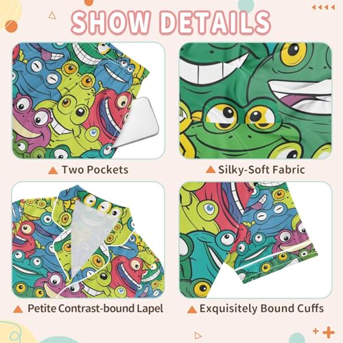 senya Rainbow Frog Satin Summer Pajama Sets Silk Short Sleeve Button Down Sleepwear3