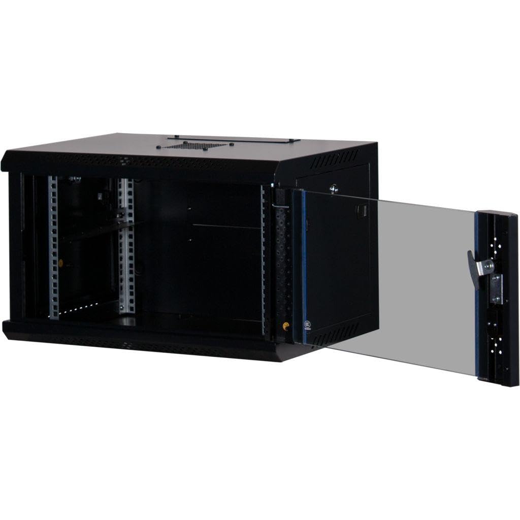 Rockstable 6HE Netzwerkschrank, Serverschrank - 19 Zoll Wandmontage - (BxTxH) 600x440x370mm mit Glastür - Schwarz - Abschließbar - Vormontiert - Traglast 60kg