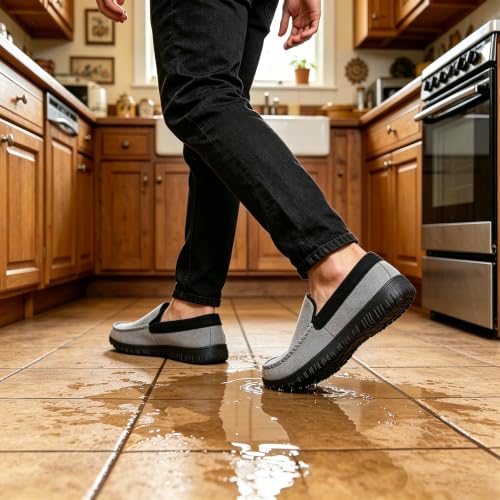 Image of Lulex Mens Moccasin Slippers Size 8-14,Memory Foam House Shoes with Rubber Indoor Outdoor Sole, Machine Washable