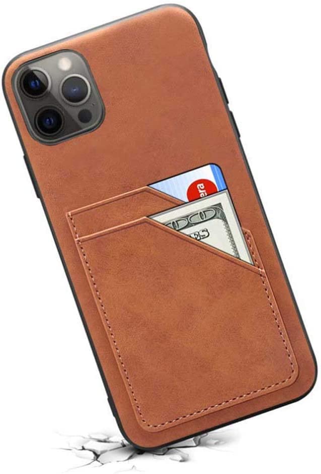 Étui iPhone 12 Pro Max KANUZ en cuir marron anti-choc avec porte-cartes