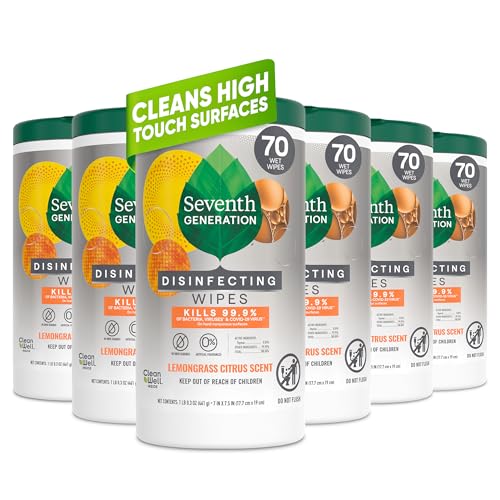 Seventh Generation Disinfecting Multi Surface Wipes, Botanical Disinfectant, 70 Count, Pack of 6