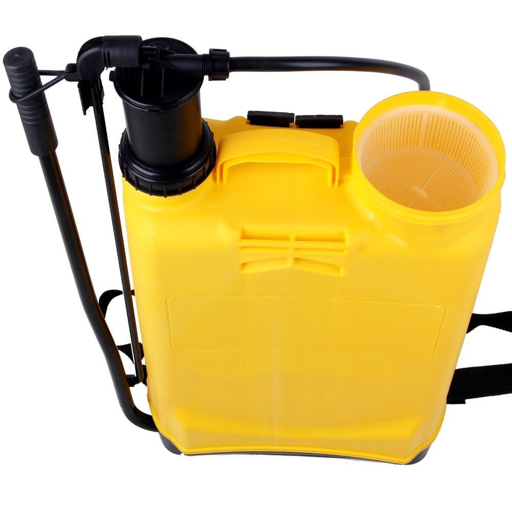 Premium Rückensprühgerät 16 l, Rückenspritzer, ideal für Behandlung und Schutz von Pflanzen, 2 Sprühdüsen (gelb)
