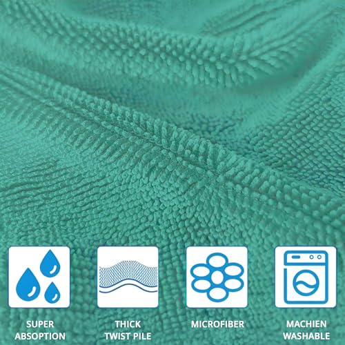 Image of Microfiber Car Cleaning Cloth, 1200 GSM, Large 60x40 Cm Ultra Soft, Super Water Absorbent, Lint Free Twisted Loop Towel for Car, Bike, Household, Drying & Detailing (Green)