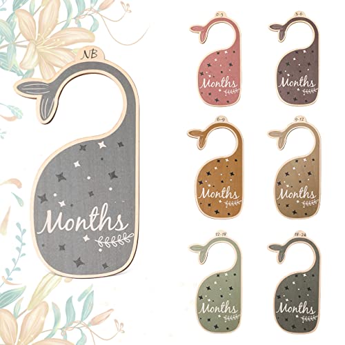 Image of Wooden Baby Closet Dividers, 7x Closet Dividers for Baby Clothes, Whale Baby Clothing Size Age Dividers from Newborn to 24 Months - Whale Baby Clothes Dividers For Closet & Nursery Closet Organizer
