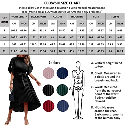 Ecowish Women's 2023 Summer Dresses Flutter Short Sleeve Pleated Flowy Midi Dress Wrap Tie Waist Dress Red Xl #TOP3