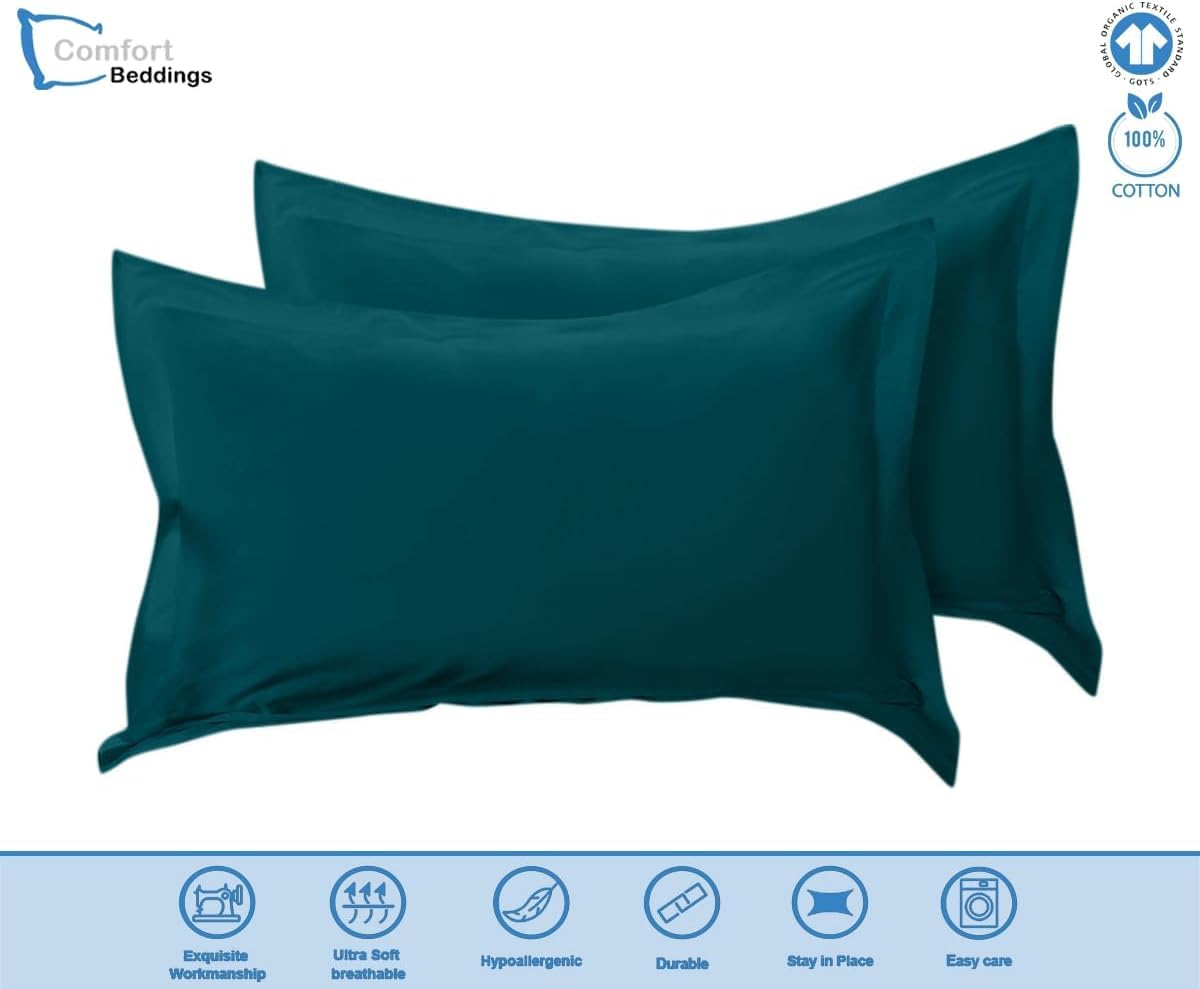 Comfort Beddings Heavy Quality 650 Thread Count 100% Egyptian Cotton Oxford Pillow Cases Pack Of 2 - Teal (Superking Size 50 x 90 CM) - Image 2