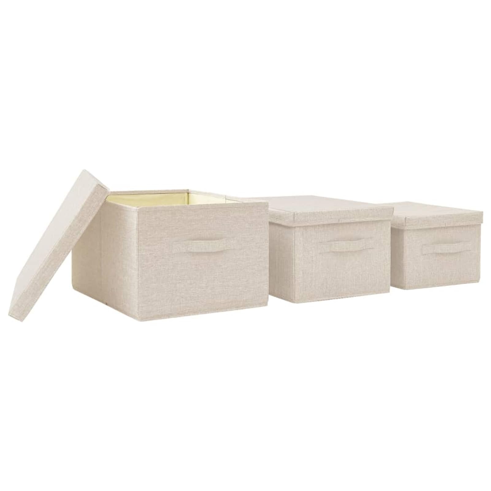 Faltbare Aufbewahrungsboxen Set aus Stoff, 3 Größen, Cremefarben, 45x34x25 cm / 40x30x22 cm / 35x26x19 cm, für Spielzeug, Kleidung und Bücher im Schrank 332920
