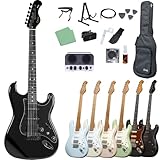 Eris. Nestia エレキギター初心者セット SSH コイルタップ搭載 ローステッドメイプルネック (オールブラック, Bluetooth搭載ミニアンプ初心者14点セット)