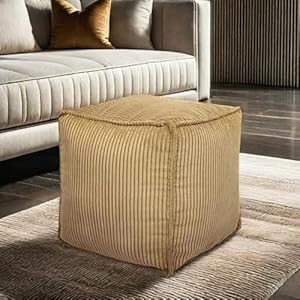Louis Donne 17 Strip Unstuffed Pouf Ottoman Cover Square Space Saving Organizer Footrest Cover Indoor Outdoor Reading Room Kid Pets Girls Super Soft Cotton Fabric Yellow Only Cover