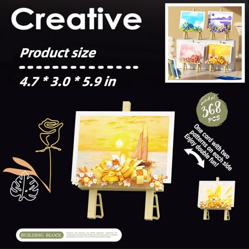 WULOBOOI Mini Flowers Picture Frame Building Set, Desk Decor Block Easel for Message Stickers and Painting Photo Frame, Yellow Peony Flower Bouquet Building Toys Creative Gift for Adults Teens 14+ — view 3