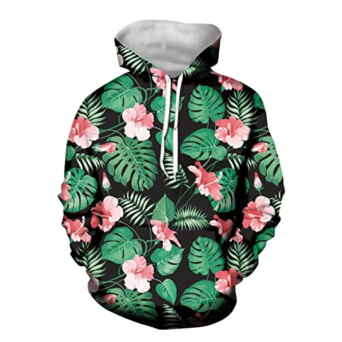 Image of Forchrinse Green Palm Tree Sea Beach Mens Hoodies Pullover Long Sleeve Fleece Hoodie Cozy Sport Casual Outwear
