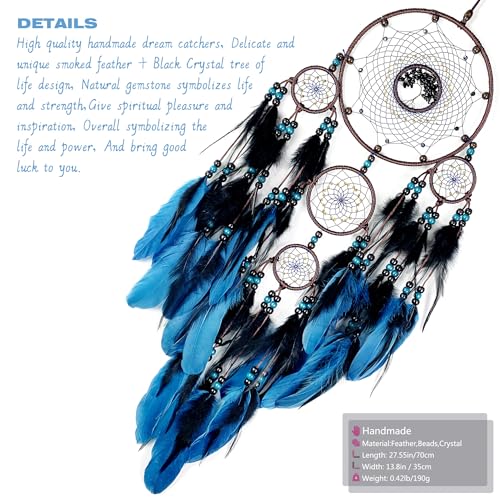 Large Dream Catchers, Boho Handmade Woven Blue and Black Dream Catcher Wall Hanging Ornament for Bedroom Living Room Adults Wedding Party Decor, Festival Blessing Gift (Blue & Black) - Image 5
