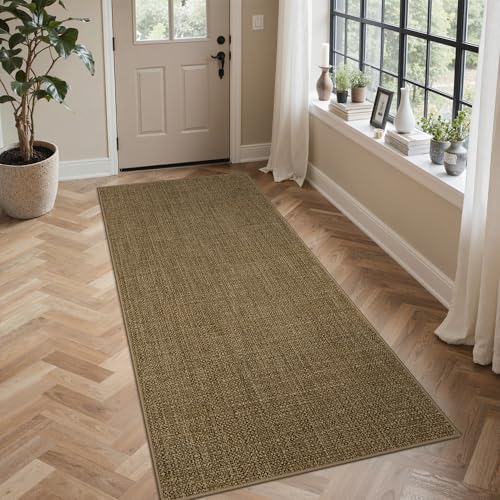 Image of GENIMO Faux Jute Indoor Outdoor Runner Rug, Washable Non Slip Patio Garden Rug, Quick Dry Breathable Synthetic Jute Look, Soft Anti Fatigue, Kids & Pet Friendly, 80x150CM