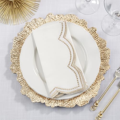 Servilletas bordadas con borde escalope set de 4 miniatura 4