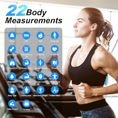 Bascula de Baño,Bascula Grasa Corporal y Muscular,Bluetooth Balanza Peso Corporal con 22 Monitores de Composición,Pantalla Grande Bascula Inteligente para Frecuencia Cardíaca,IMC Muscular,Máximo 180kg - Imagen 3