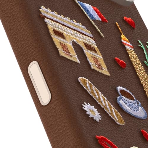 Image of OtterBox iPhone 17 Pro Max Symmetry Series Cactus Leather Embroidery Case - City of Love - Brown - Textured, Embroidered Paris Artistic iPhone Case