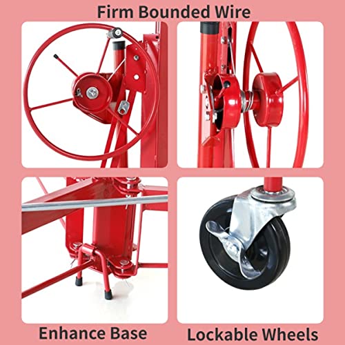 Voohek Model 2024 Drywall Lift Panel Hoist, 11 Ft (Max Height) Sheetrock Jack Lifter for Ceiling, Enhance Base and Firm Bound Wire, Lockable Rolling Caster Wheels, Construction Tools, Ruby Red - Thumbnail 7