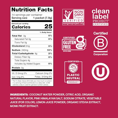 Image of Cure Hydration | Plant-Based Electrolyte Drink Mix | No Added Sugar | Dehydration Relief Powder Made with Coconut Water | Non-GMO | Vegan | Pouch of 14 Packets - Raspberry
