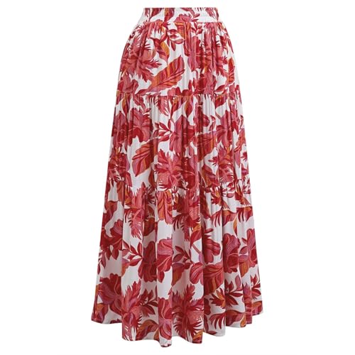 CHICWISH Women Tropical Floral Print Maxi Skirt Elastic Waist Summer Pleated Flowy Casual Vacation Hawaiian Long Skirt4