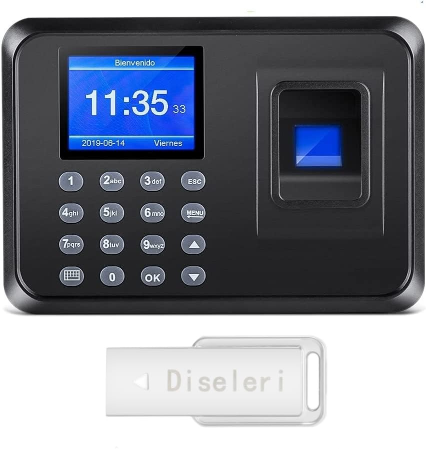 Diseleri Control Horario Empleados, Maquina Fichar Empleados Español, Control de Acceso Tiempo Reloj Grabador con 8G Memoria Flash, LCD Pantalla, Datos Sistema de Seguridad (No se Requiere Internet)