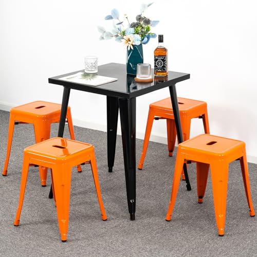 Image of Brage Living 18 Inch Industrial Metal Stools Set of 4, Stackable Classroom Stools, Backless Metal Dining Chairs for Indoor Outdoor, Kitchen Short (Orange)
