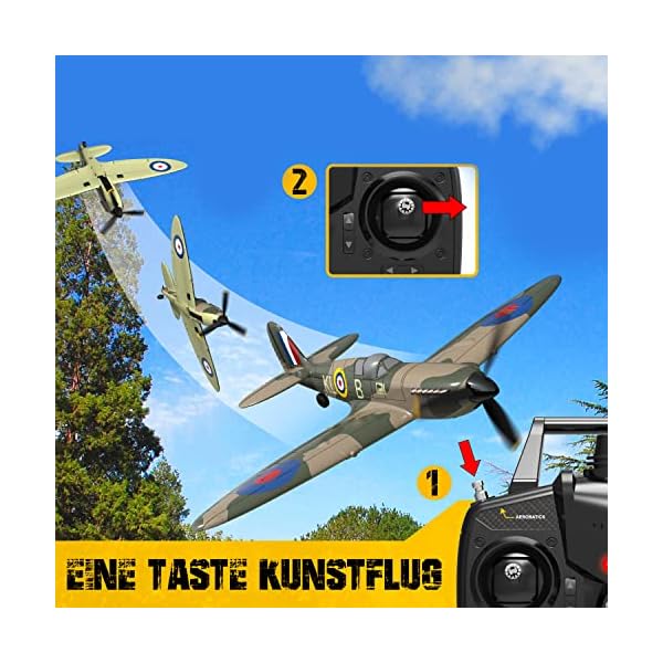 Generisch Spitfire RC Flugzeug,2.4G 4-CH Ferngesteuertes Flugzeug Kunstflug RTF Warbird Flugzeuge mit 6-Achsen Gyro Stabilisierungs System für Anfänger 761-12 – Bild 3