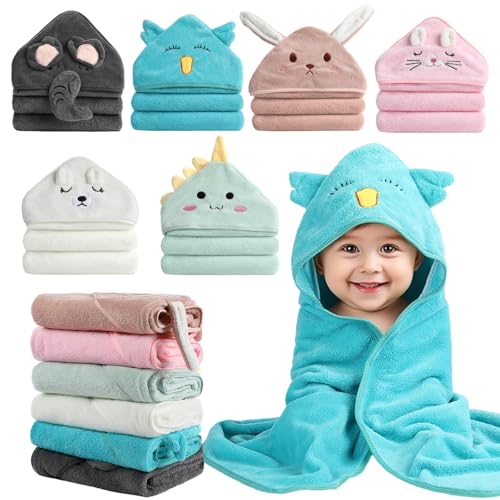 Image of VZZNN 6 Pack Hooded Baby Towels - 32x32 in Ultra Soft Baby Bath Towels, Newborn Baby Essentials, Premium Absorbentand Hypoallergenic Towels for Toddler Baby Boy and Girl