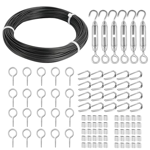 TooTaci Cable Acier 2mm/30M Câble en Acier Inoxydable Noir Gainé PVC, avec M5 Tendeurs Cable, M3...