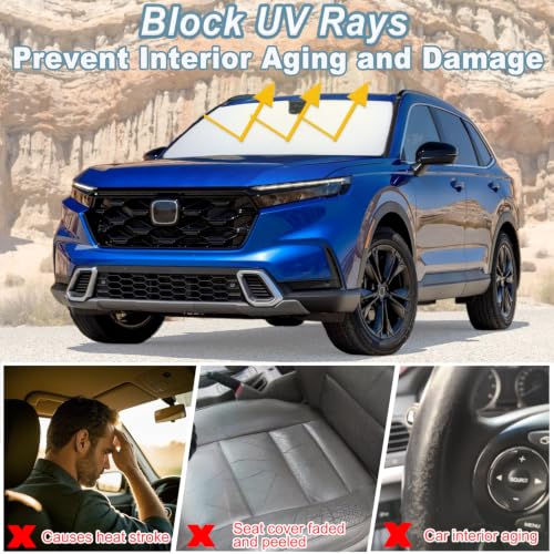Image of Windshield Sun Shade for Honda CRV 2023-2025 2026, Premium 310T Reflective Polyester UV Blocker, Lightweight Foldable Sun Visor with Storage Pouch