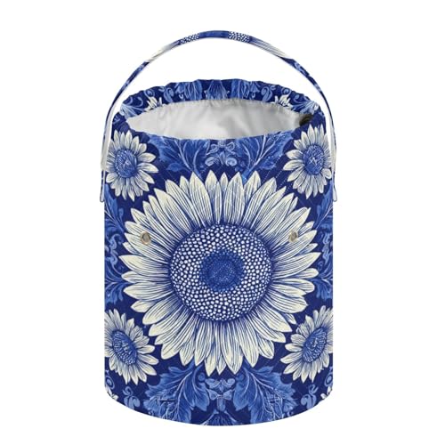 Image of Tatenale Crochet Bag Yarn Bag Knitting Project Bag with Pockets and Handle Portable Yarn Storage Organizer Tangle Free 8.3x11 InchBlue and White Sunflowers Leaves10