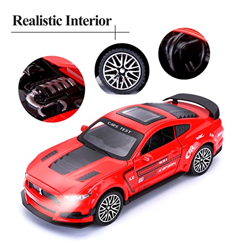 Image of Metal Pull Back Diecast Car 1:32 Mustang GT Pull Back Car Model with Sound Light Boys Gifts Toys for Kids【Pack of 1】