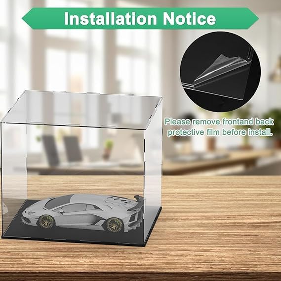 Image of RAPAL Clear Acrylic Display Case, 10 x 8 x 8 inch Self Assemble Small Display Box Stand with Black Base, Dustproof Protection Showcase for Collectibles Memorabilia Figurines