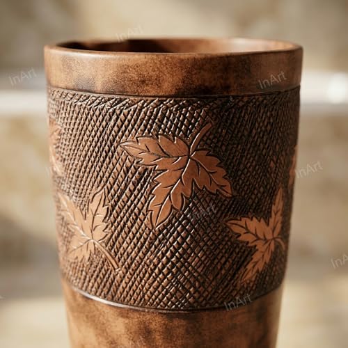 Image of InArt One Piece Ceramic Pedestal Free Standing Round Wash Basin for Living Room and Bathroom (15 x 15 x 33 Inch) (Wooden)
