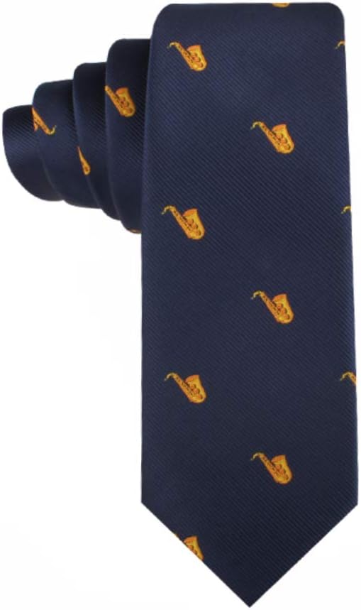 AUSCUFFLINKS Saxophone Player Sax Musician Ties for Him | Prezzie for Men | Music Band Orchestra Skinny Neckties | Present for Work Colleague | Bday for Guys (Saxophone)