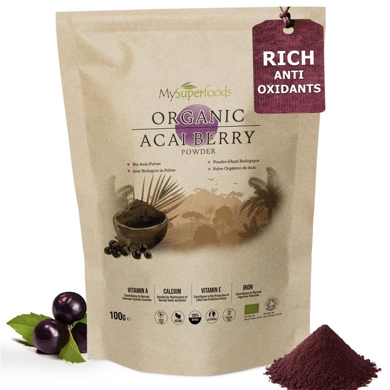 Organic Acai Berry Powder, Natural Source of Antioxidants (100g, Pack of 1)