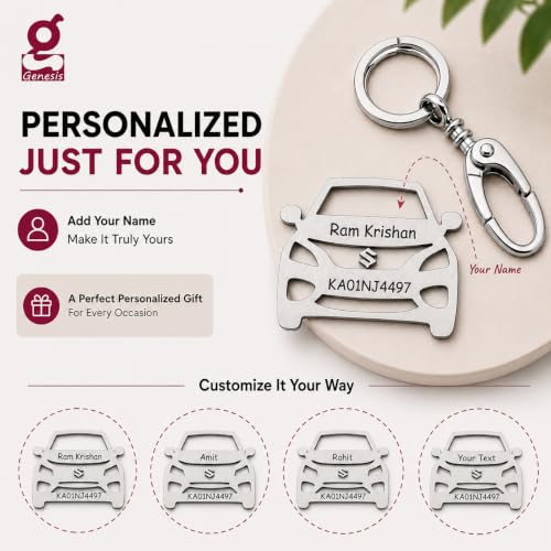 Image of Personalized Stainless Steel Key Chain /Key Ring | Durable, Compatible with All Models | Customized Car Number Plate | Ideal Gift for Him (Silver)