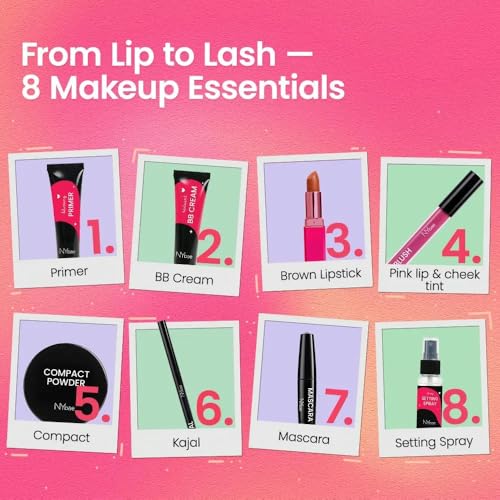 Image of NY Bae' All I Need Makeup Kit- 80 gm | Primer | BB Cream | Compact | Pink Blush | Kajal | Mascara | Brown Lipstick | Setting Spray | 8-Step Makeup Kit | Travel-Friendly | Gift Box
