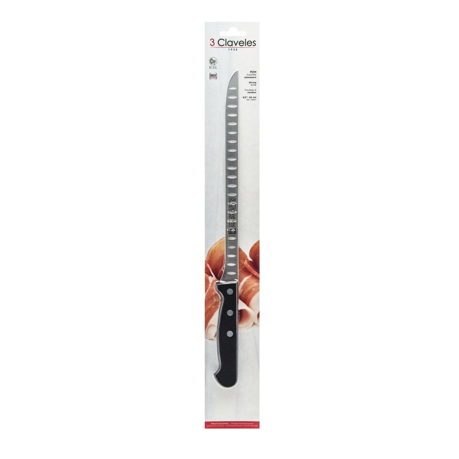 3 CLAVELES CUCHILLO JAMONERO ALVEOLADO I.Pom 24 cm - 9,5" D 3C