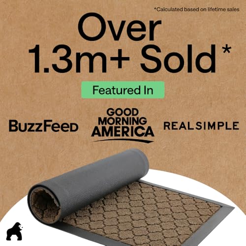 Image of GORILLA GRIP WeatherMAX Door Mat, Indoor Outdoor, 60x24, Beige Quatrefoil | 100% Waterproof Outdoor Doormat, US Designed, Stain and Fade Resistant, Low Profile Front Door Mat, Easy to Clean Welcome Mat